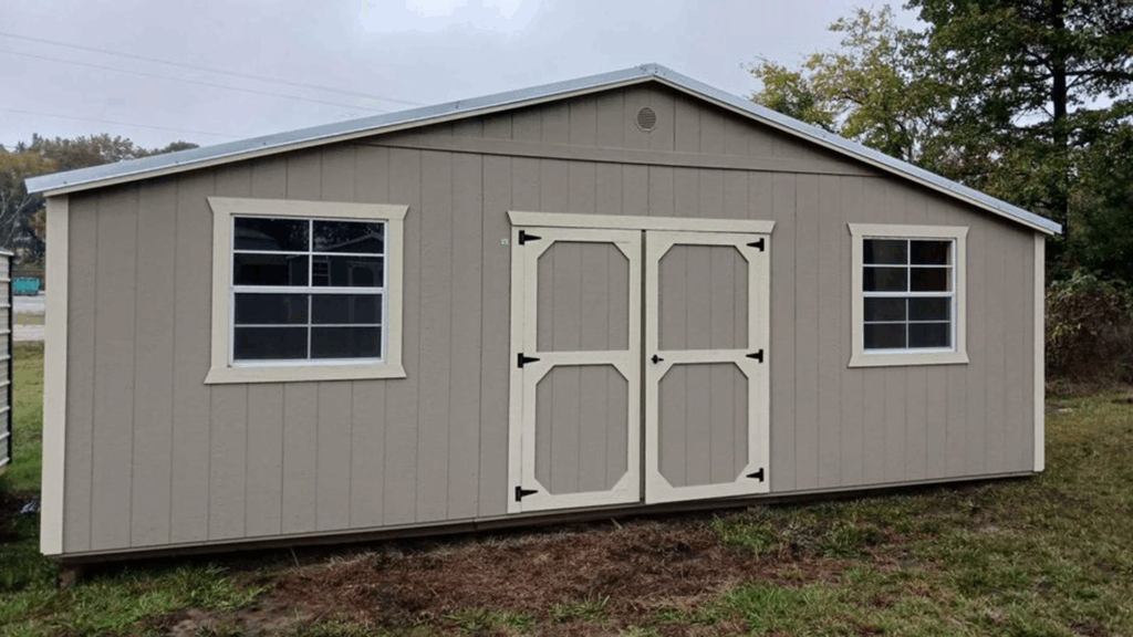 wooden shed with barn doors